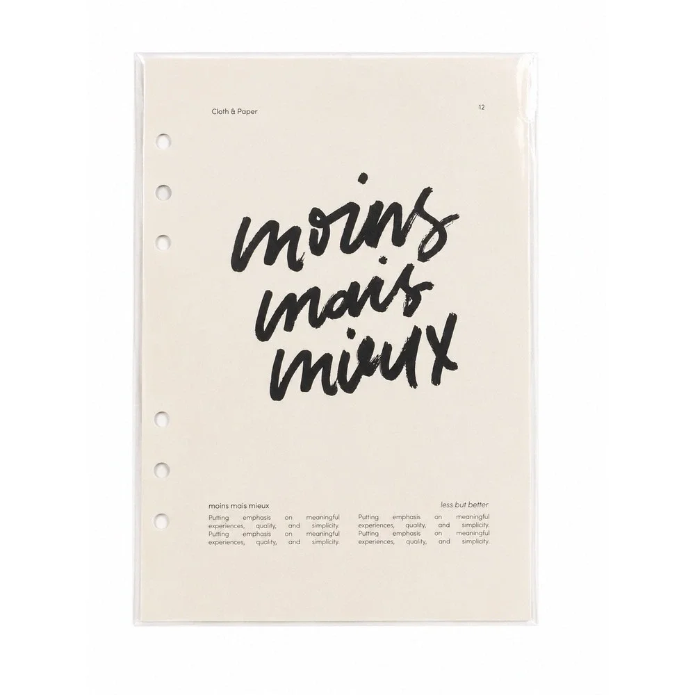 Cloth & Paper Moins Mais Mieux Planner Dashboard A5 6-Ring Binder Insert